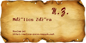 Málics Zóra névjegykártya
